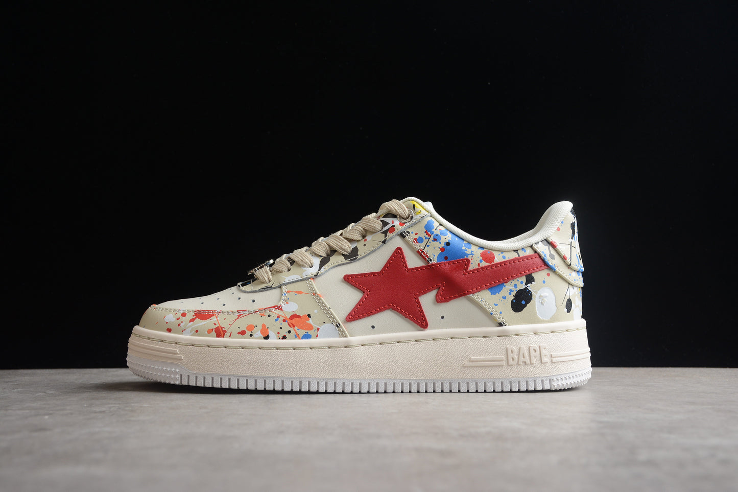 BAPE Sta Splatter Low-top Sneakers - Black Unisex Streetwear Limited Edition - **BAPE STA Splatter Low-Top Sneakers** Add a splash of vibrant creativity to your sneaker collection