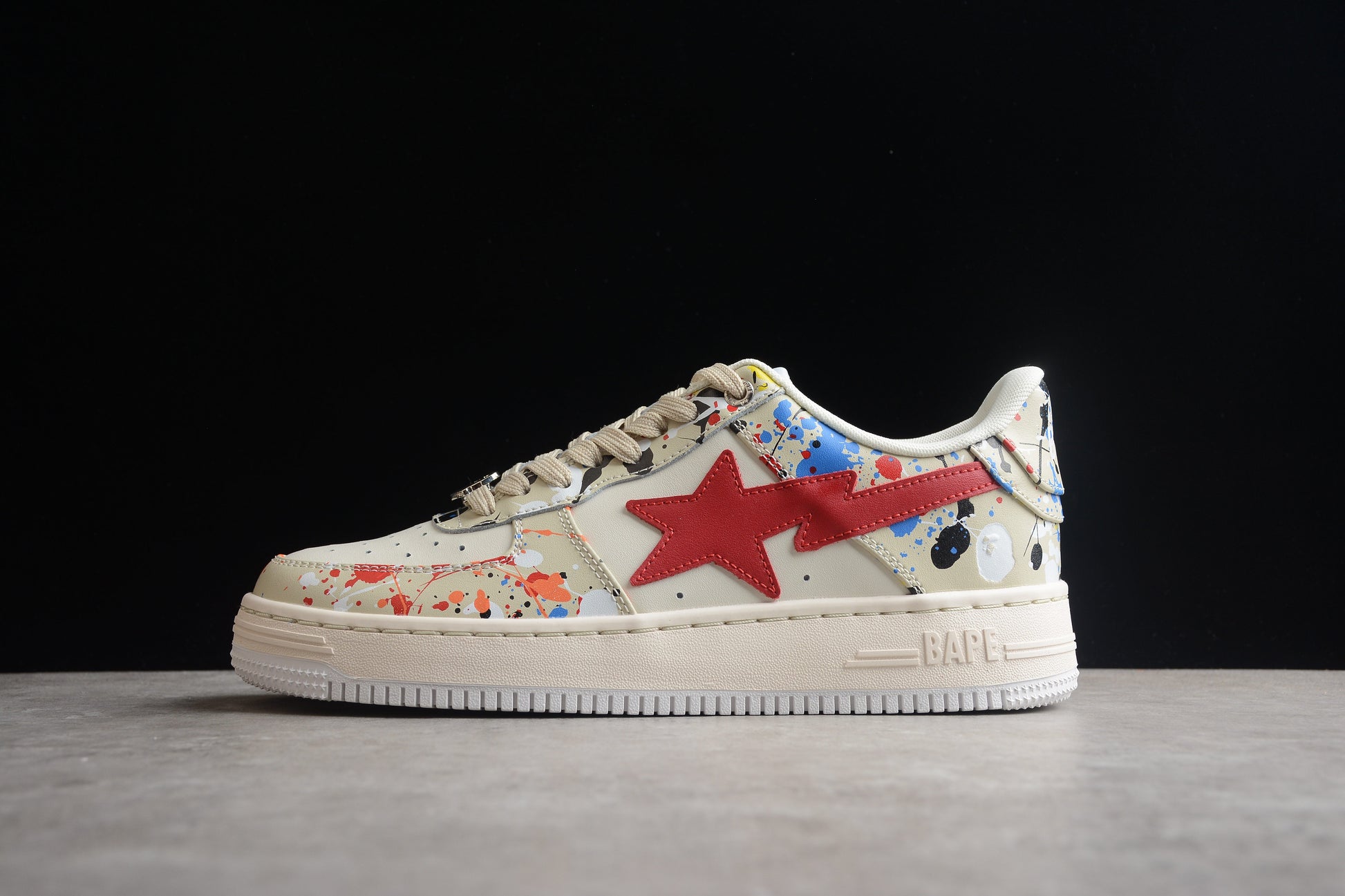 BAPE Sta Splatter Low-top Sneakers - Black Unisex Streetwear Limited Edition - **BAPE STA Splatter Low-Top Sneakers** Add a splash of vibrant creativity to your sneaker collection