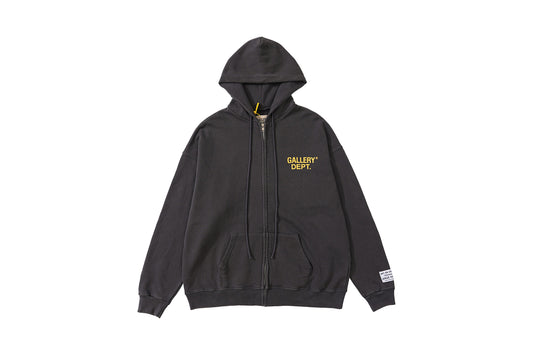 Gallery Dept. Gallery Dept Zip Up Hoodie - Black Unisex Streetwear Limited Edition - ### Product Description: Gallery Dept. Black Zip-Up Hoodie Introducing the Gallery Dept. Black Zip-Up Hoodie,