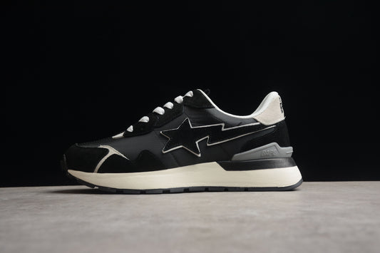BAPE Sta Retro Runner And White Sneakers - Black Unisex Streetwear Limited Edition - **BAPE STA Retro Runner Black and White Sneakers** Step into timeless style with the BAPE