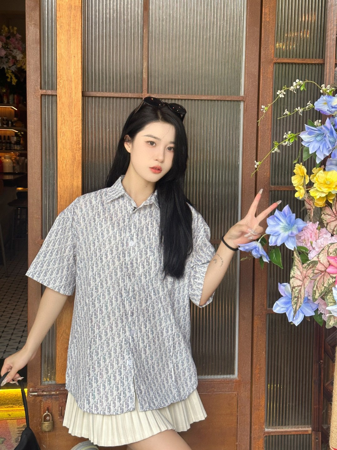 Camisa Dior con estampado de monograma (Gris)