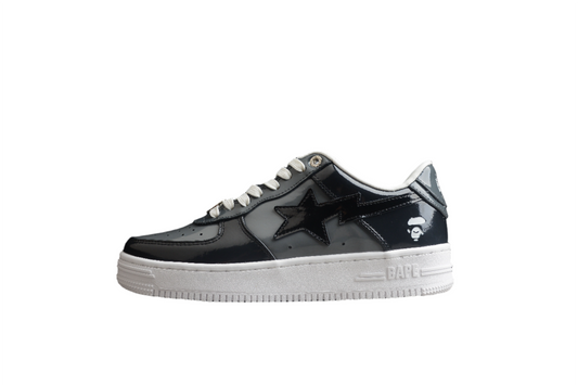 BAPE Sta Patent Leather Low-top Sneakers - Black Unisex Streetwear Limited Edition - **BAPE STA Black Patent Leather Low-Top Sneakers** Step into the world of streetwear with the