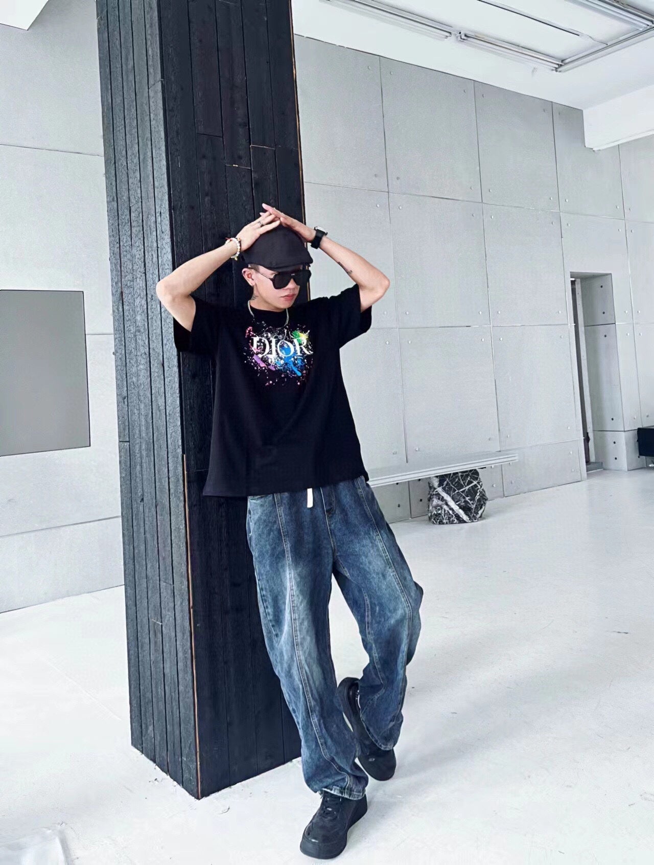 Camiseta gráfica Dior Color Splash - Negra