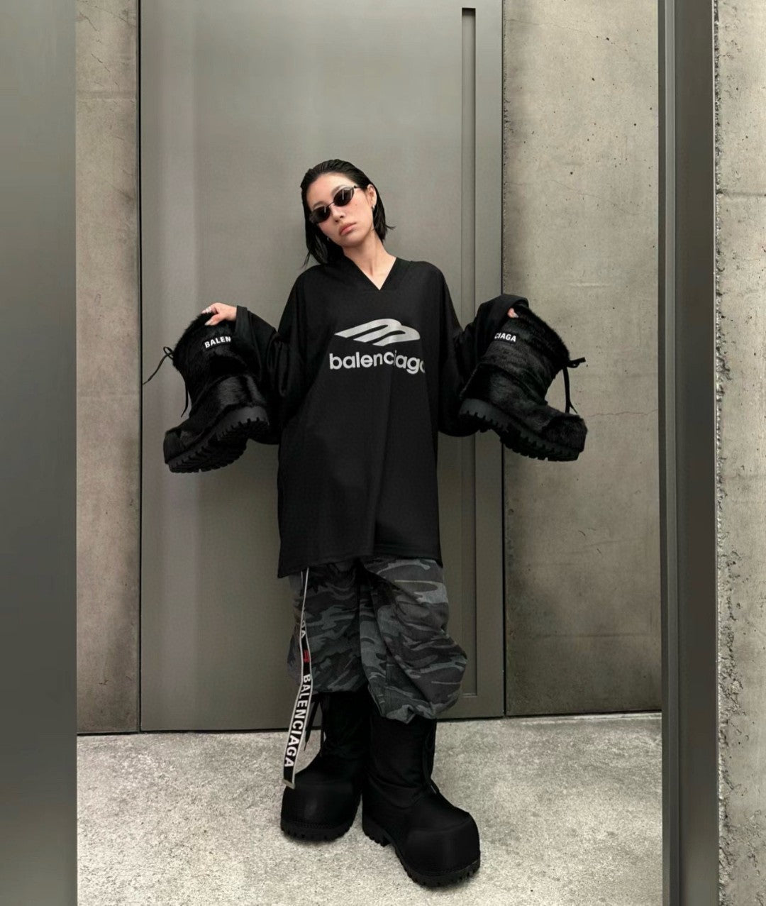 T-shirt à manches longues avec logo Balenciaga - Noir