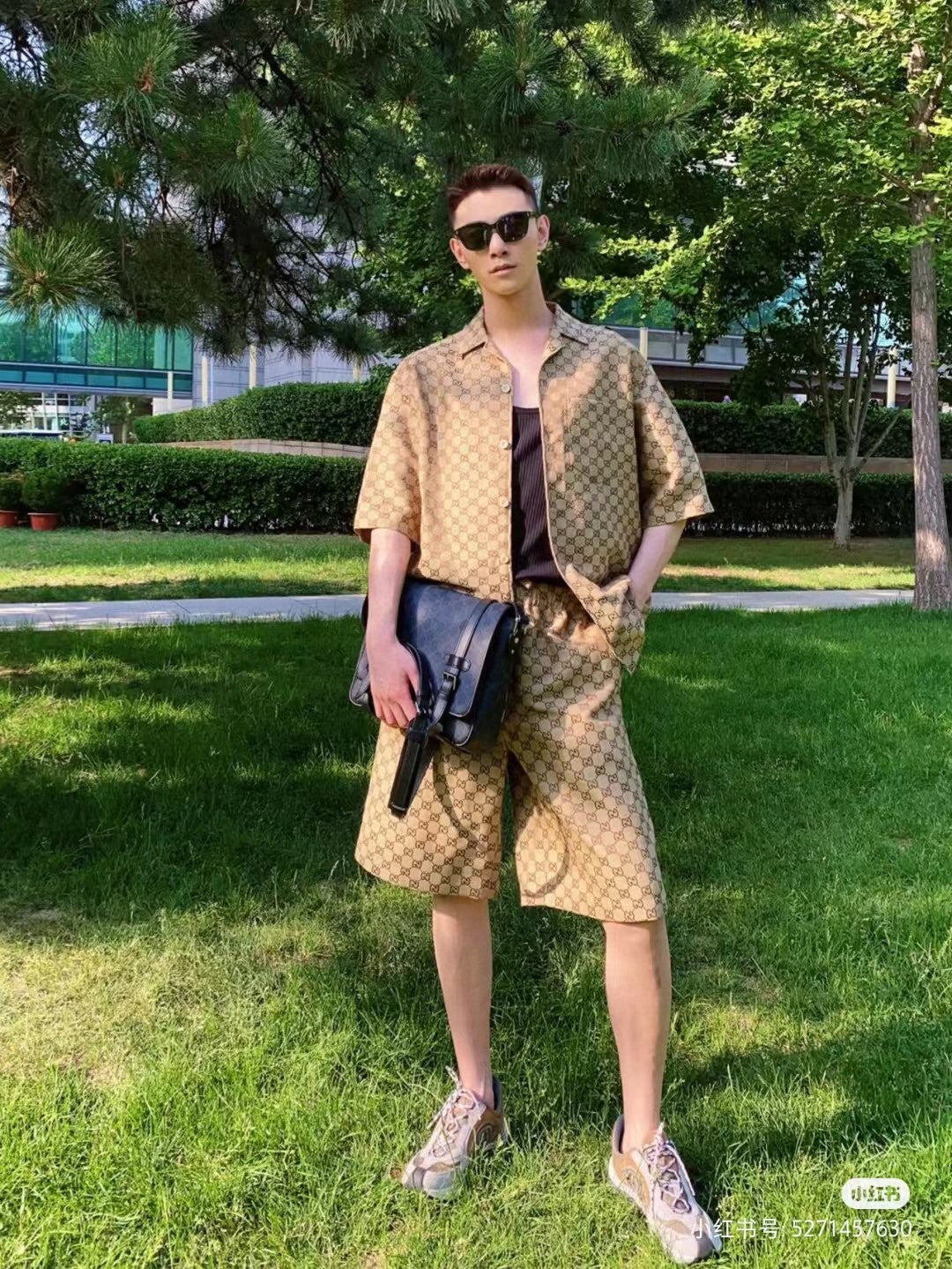 Camisa Gucci GG Monogram Beige de manga corta