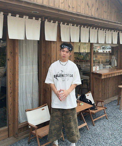 Camiseta Balenciaga con logo estampado ahumado (blanca)