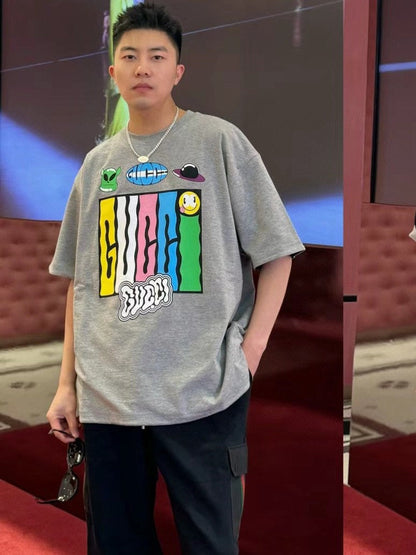 Camiseta Gucci con estampado de dibujos animados (Gris)