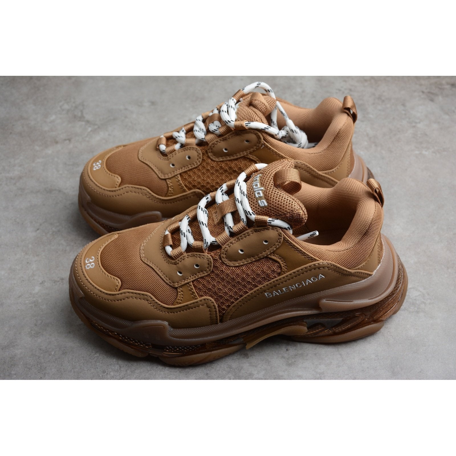 BALENCIAGA Triple S Clear Sole - Sneakers - Brown Unisex Streetwear Limited Edition - The Balenciaga Triple S Clear Sole x Brown reimagines the iconic Triple S sneaker with