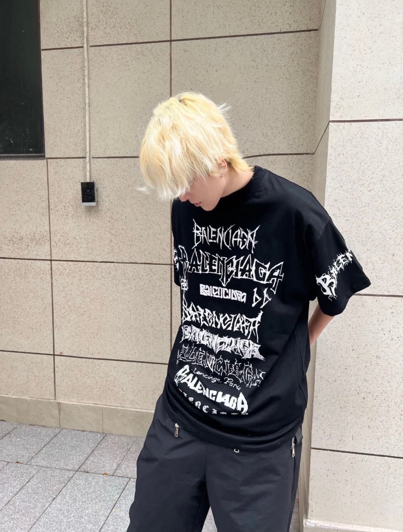 Balenciaga Multi-logo T-shirt (black) Unisex Streetwear Limited Edition - <span>Statement black t-shirt featuring multiple Balenciaga logos in various fonts and styles. This unique design