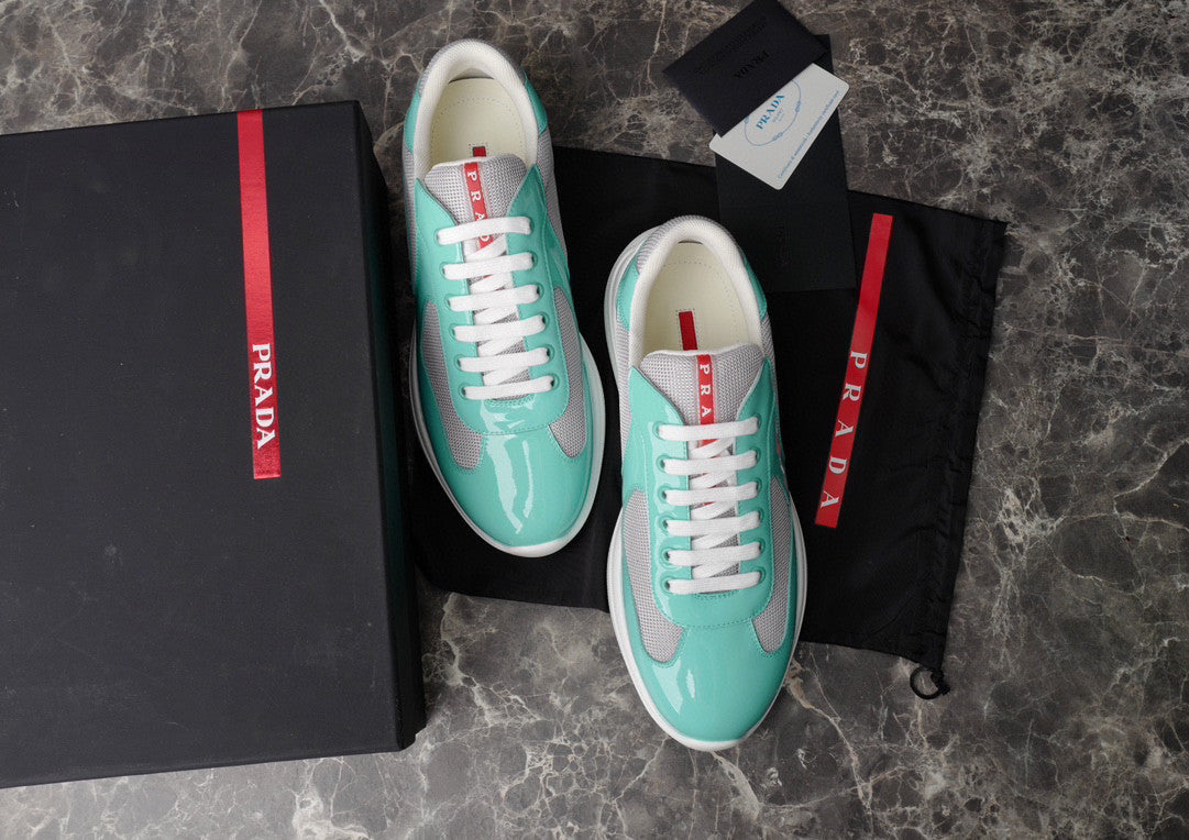 PRADA America's Cup Aquamarine Sneakers - Red Unisex Streetwear Limited Edition