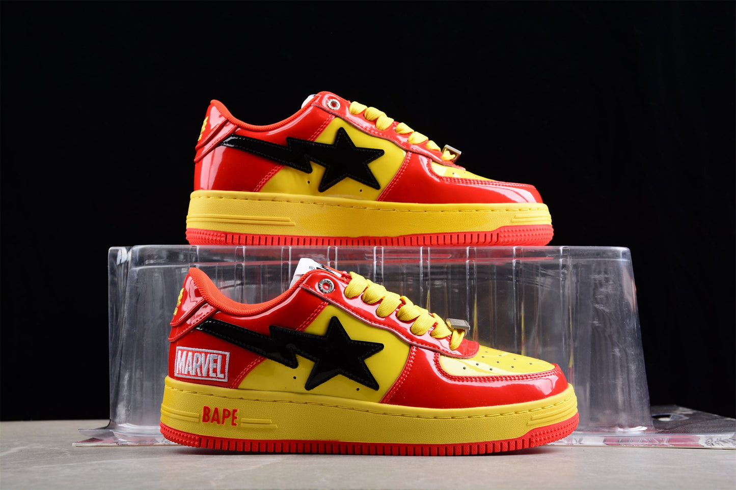 BAPE Sta Low-top Sneakers In And Yellow Iron Man Edition - Red Unisex Streetwear Limited Edition - **BAPE STA Low-Top Sneakers in Red and Yellow Iron Man Edition** Introducing the BAPE STA