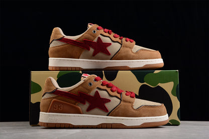 BAPE Sta Low-top Sneakers In And Brown - Red Unisex Streetwear Limited Edition - **BAPE STA Low-Top Sneakers in Red and Brown** Unleash a burst of color with the