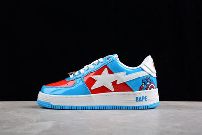 BAPE Sta Low-top Sneakers In Blue And Captain America Edition - Red Unisex Streetwear Limited Edition - **BAPE STA Low-Top Sneakers in Blue and Red Captain America Edition** Step into superhero style