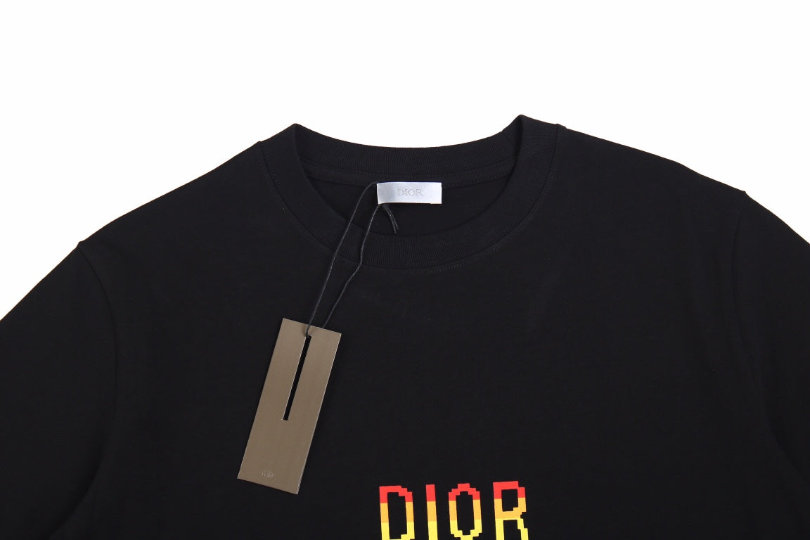 Dior Gradient Logo T-shirt - Black Unisex Streetwear Limited Edition - <p dir='ltr'><span>Black t-shirt featuring a distinctive 'DIOR' logo in a gradient color scheme on