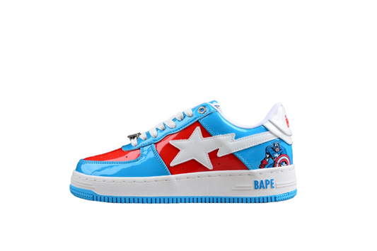 BAPE Sta Low-top Sneakers In Blue And Captain America Edition - Red Unisex Streetwear Limited Edition - **BAPE STA Low-Top Sneakers in Blue and Red Captain America Edition** Step into superhero style