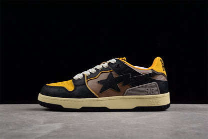 BAPE Sta Low Top Sneakers In And Yellow - Black Unisex Streetwear Limited Edition - Introducing the BAPE STA Low Top Sneakers in Black and Yellow C a perfect blend