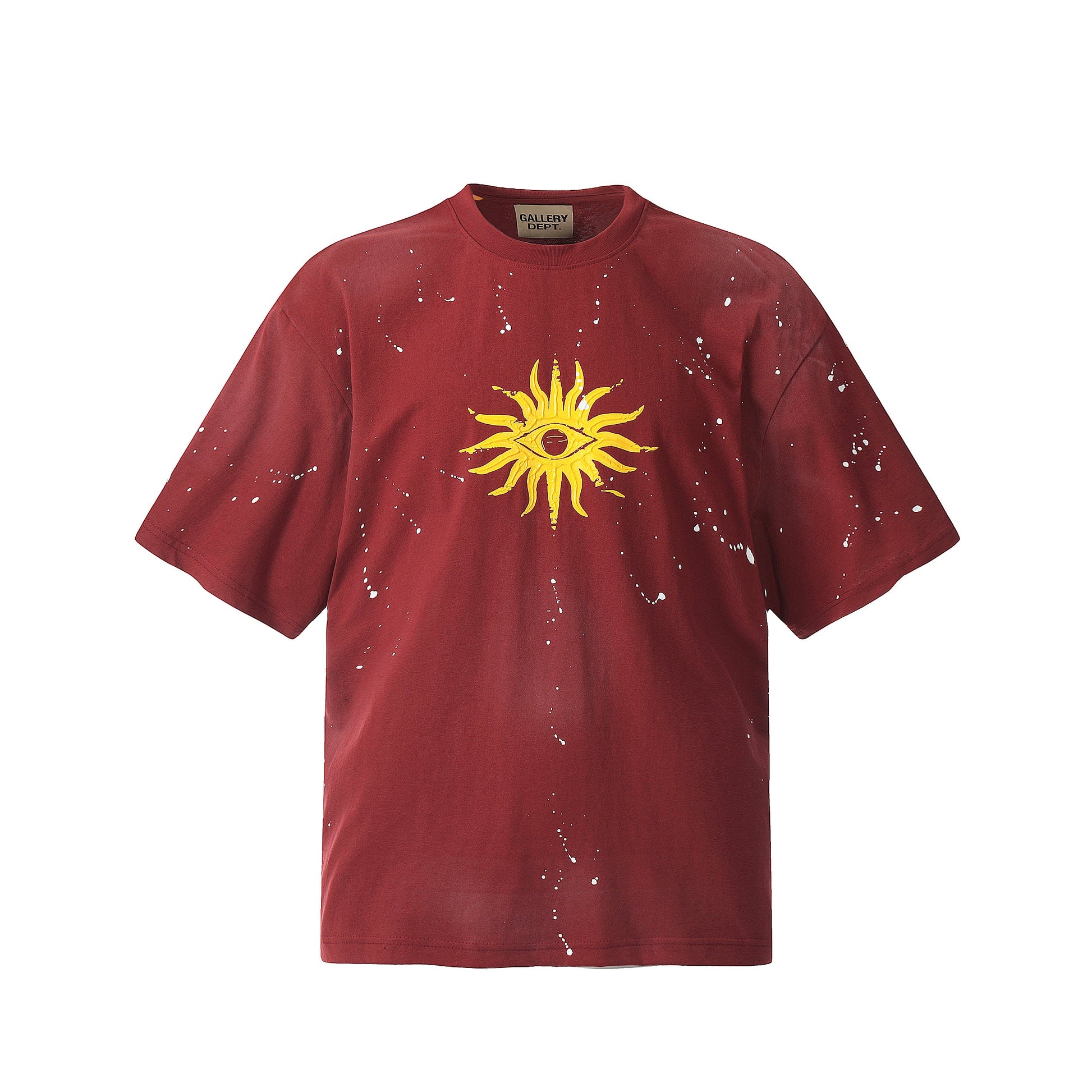 GALLERY Dept T-Shirt - Red Unisex Streetwear Limited Edition - Introducing the Gallery Dept. Sun God Hand-Painted Heavyweight T-Shirt, a striking blend of artisanal craftsmanship