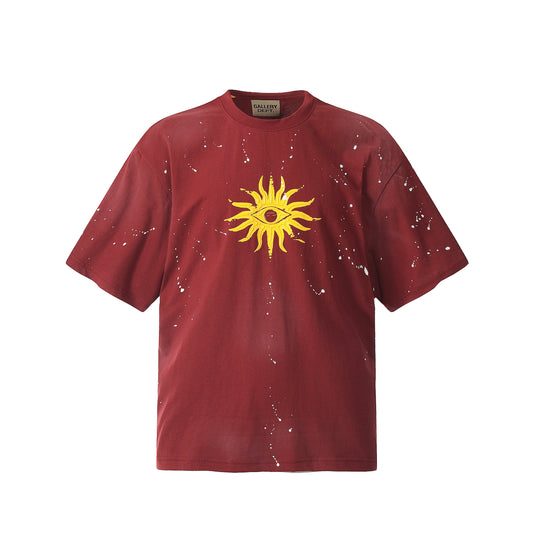 GALLERY Dept T-Shirt - Red Unisex Streetwear Limited Edition - Introducing the Gallery Dept. Sun God Hand-Painted Heavyweight T-Shirt, a striking blend of artisanal craftsmanship