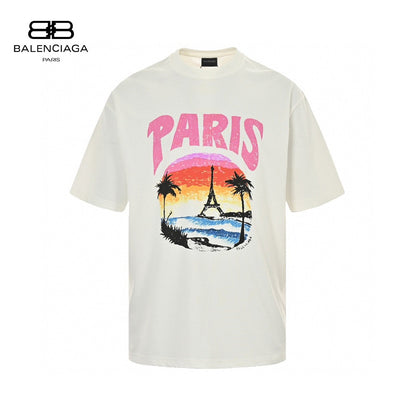 Balenciaga T-shirt With Paris Graphic - White Unisex Streetwear Limited Edition - <span>Vibrant and stylish. Features a colorful Paris graphic with the Eiffel Tower. Made from high-quality