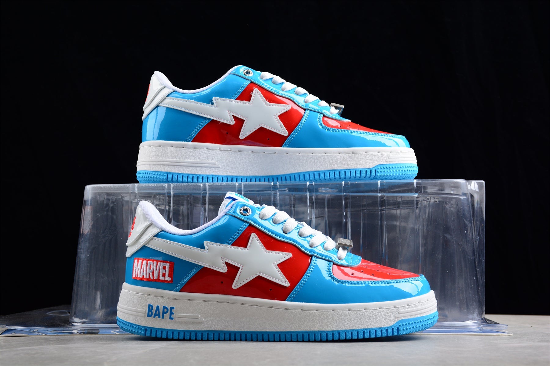 BAPE Sta Low-top Sneakers In Blue And Captain America Edition - Red Unisex Streetwear Limited Edition - **BAPE STA Low-Top Sneakers in Blue and Red Captain America Edition** Step into superhero style