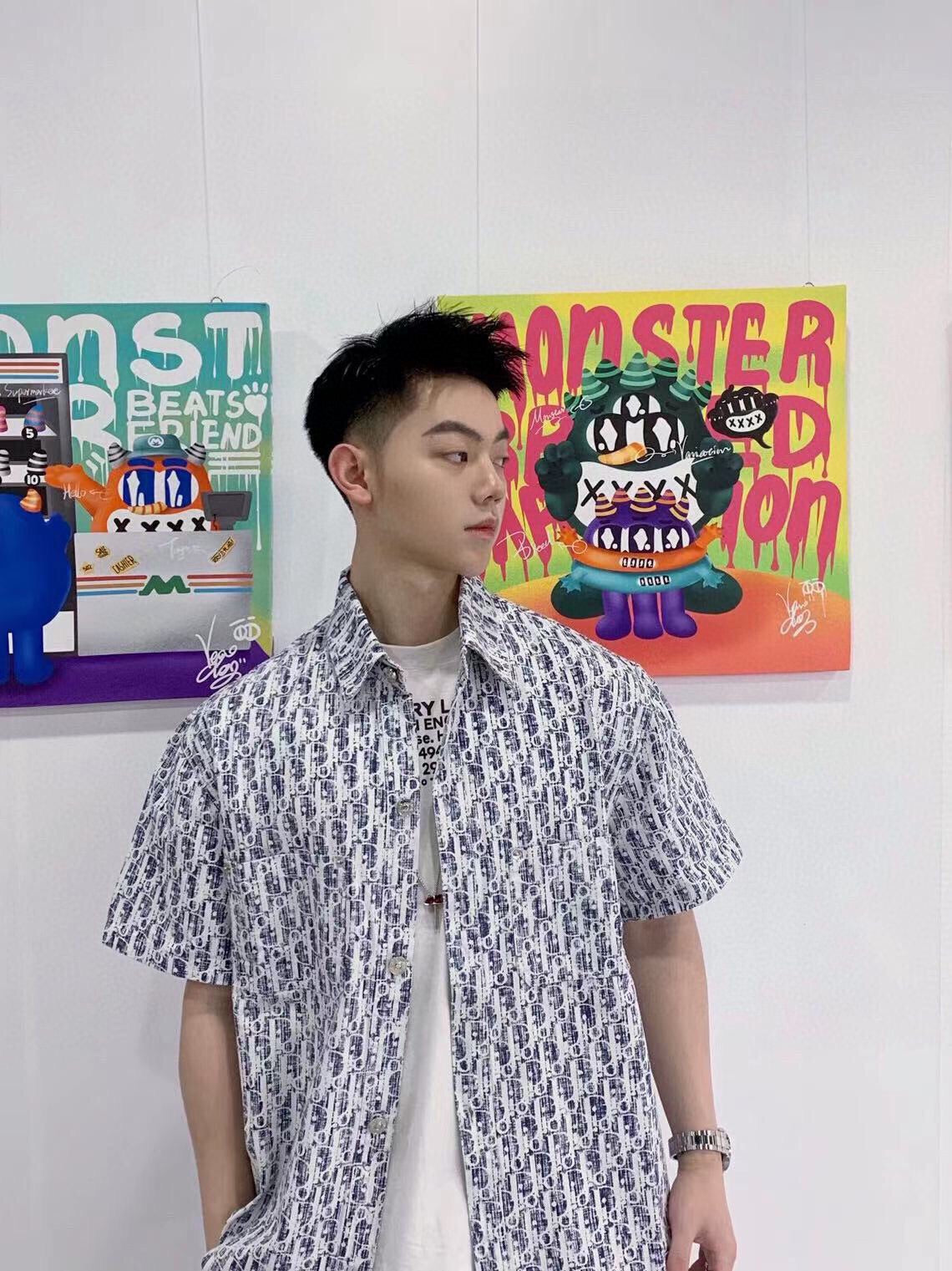 Camisa Dior Monogram (Azul/Blanco)