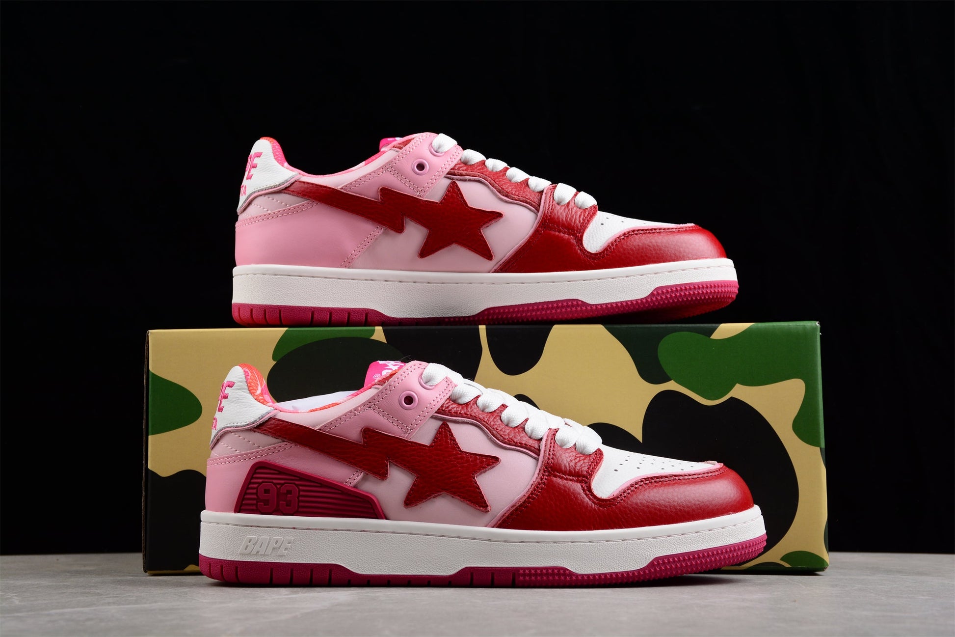 BAPE Sta Low-top Sneakers In And Pink - Red Unisex Streetwear Limited Edition - **BAPE STA Low-Top Sneakers in Red and Pink** Unleash a burst of color with the
