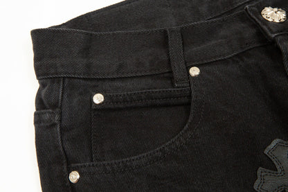 CHROME Hearts Cross Patch Jeans - Black Unisex Streetwear Limited Edition