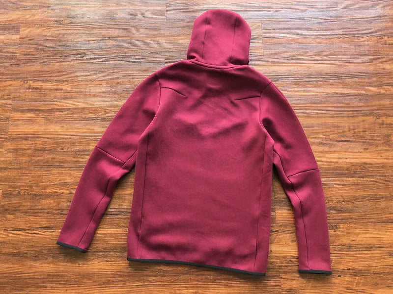 NIKE Tech Fleece Hoodie - Burgundy - Red Unisex Streetwear Limited Edition - The NIKE TECH FLEECE HOODIE BURGUNDY - REPLICA combines modern sportswear innovation with bold streetwear