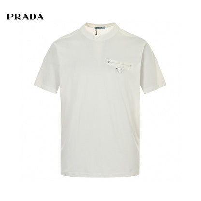 Prada T-shirt - White Unisex Streetwear Limited Edition - This Prada t-shirt features a minimalist white design. It has a small chest pocket with