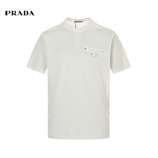 Prada T-shirt - White Unisex Streetwear Limited Edition - This Prada t-shirt features a minimalist white design. It has a small chest pocket with