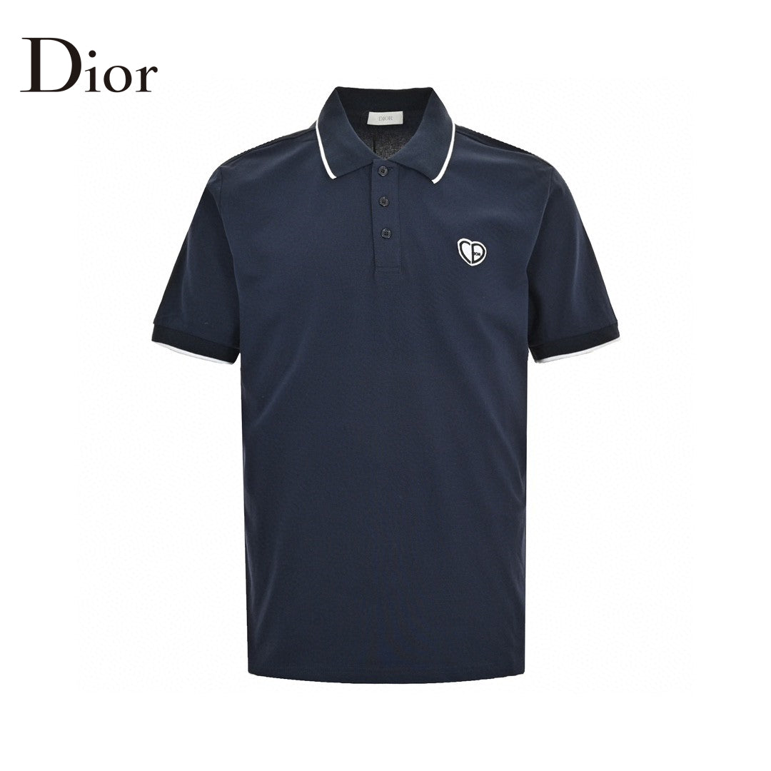 Dior Polo Shirt - Navy Unisex Streetwear Limited Edition - This Dior polo shirt features a classic design with a navy color and white trim