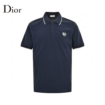 Dior Polo Shirt - Navy Unisex Streetwear Limited Edition - This Dior polo shirt features a classic design with a navy color and white trim
