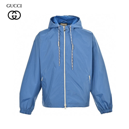 Gucci Hooded Jacket - Blue Unisex Streetwear Limited Edition - This Gucci jacket features a vibrant blue design with a front zip closure. It has