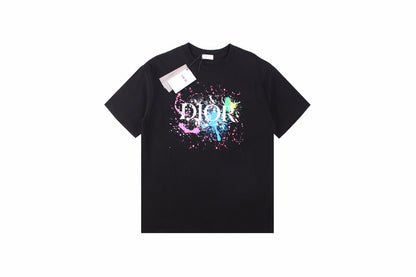 Dior Color Splash Graphic T-shirt - - Black Unisex Streetwear Limited Edition - This black Dior t-shirt captivates with a bold graphic of the 'Dior' logo amidst a