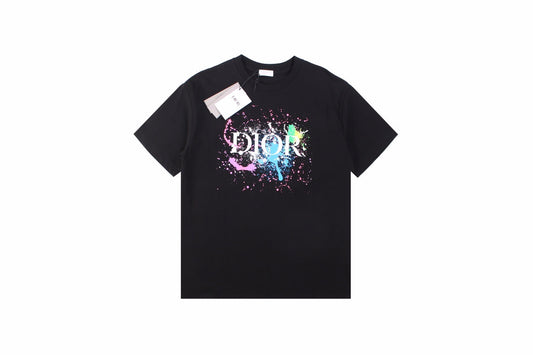 Dior Color Splash Graphic T-shirt - - Black Unisex Streetwear Limited Edition - This black Dior t-shirt captivates with a bold graphic of the 'Dior' logo amidst a