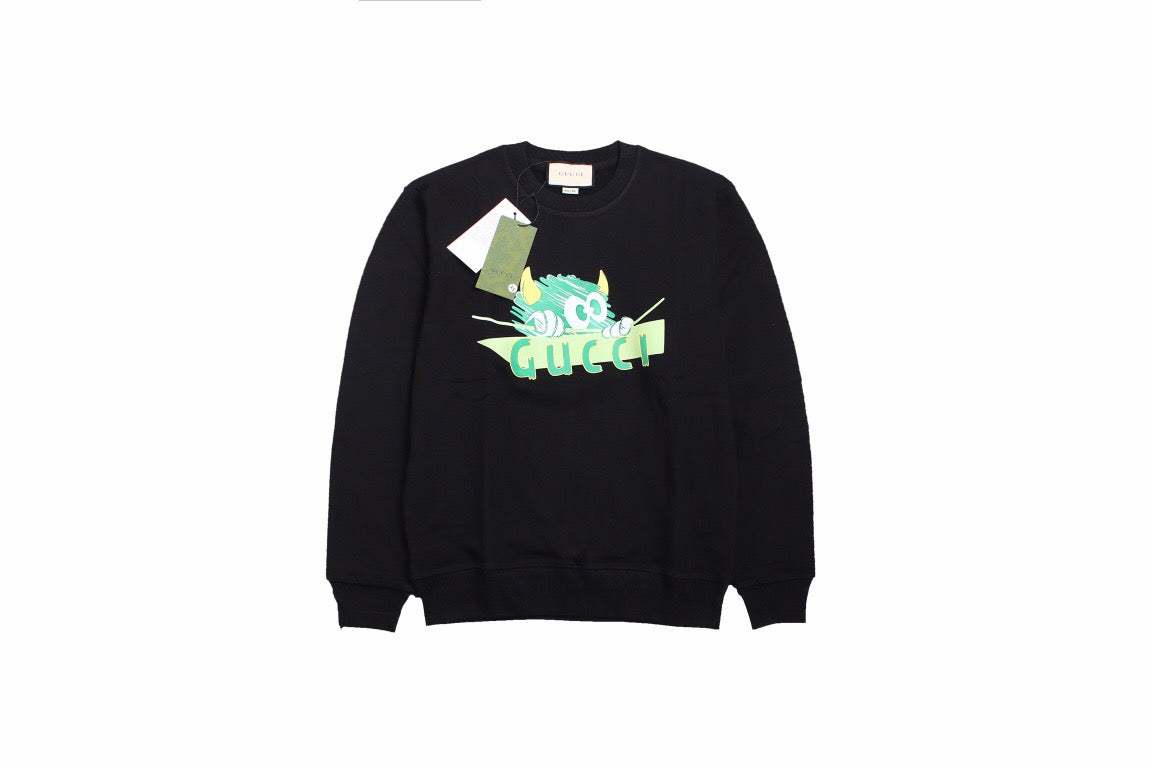 Gucci Monster Graphic Sweatshirt - Black Unisex Streetwear Limited Edition - This Gucci sweatshirt in black features a playful monster graphic with vibrant colors and the