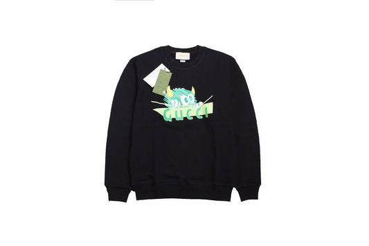 Gucci Monster Graphic Sweatshirt - Black Unisex Streetwear Limited Edition - This Gucci sweatshirt in black features a playful monster graphic with vibrant colors and the