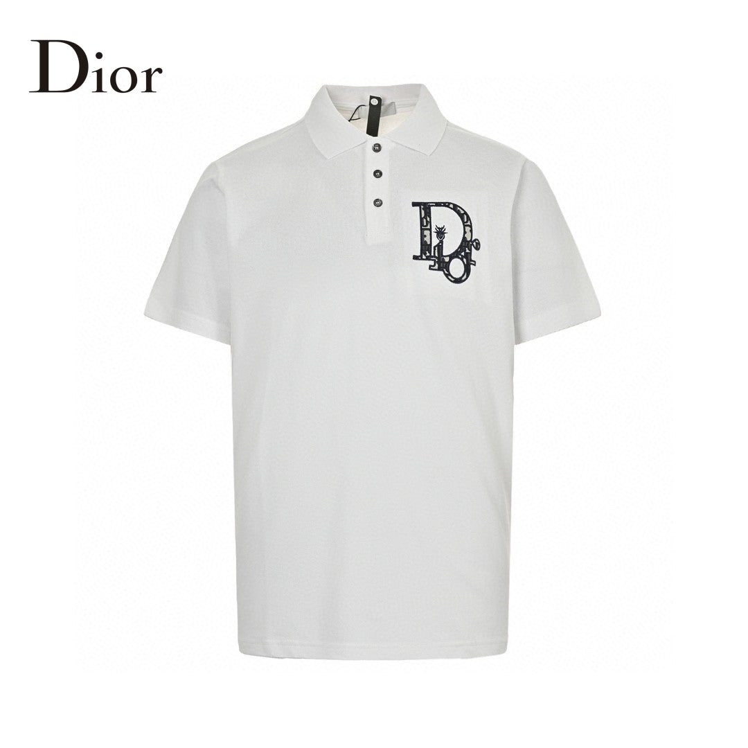 Dior Oblique Embroidered Polo Shirt - White Unisex Streetwear Limited Edition - This Dior polo shirt features a sophisticated design with the iconic Dior Oblique pattern embroidered