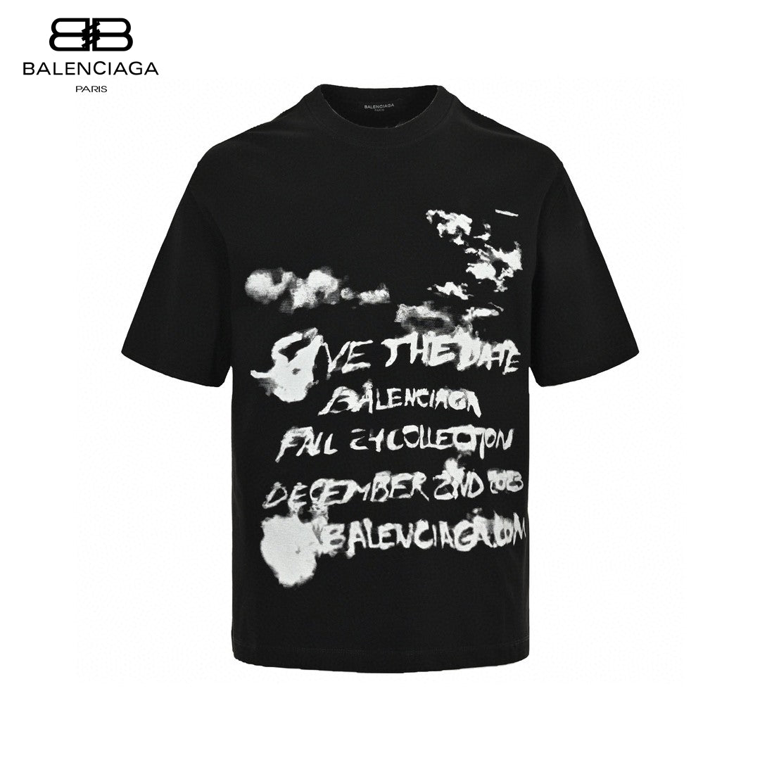Balenciaga Save The Date T-shirt - Black Unisex Streetwear Limited Edition - This Balenciaga t-shirt features a unique white graphic that reads 'Save the Date Balenciaga Fall