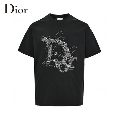 Dior Scribble Design T-shirt - Black Unisex Streetwear Limited Edition - This Dior t-shirt features a unique scribble design forming the iconic Dior logo. Made from