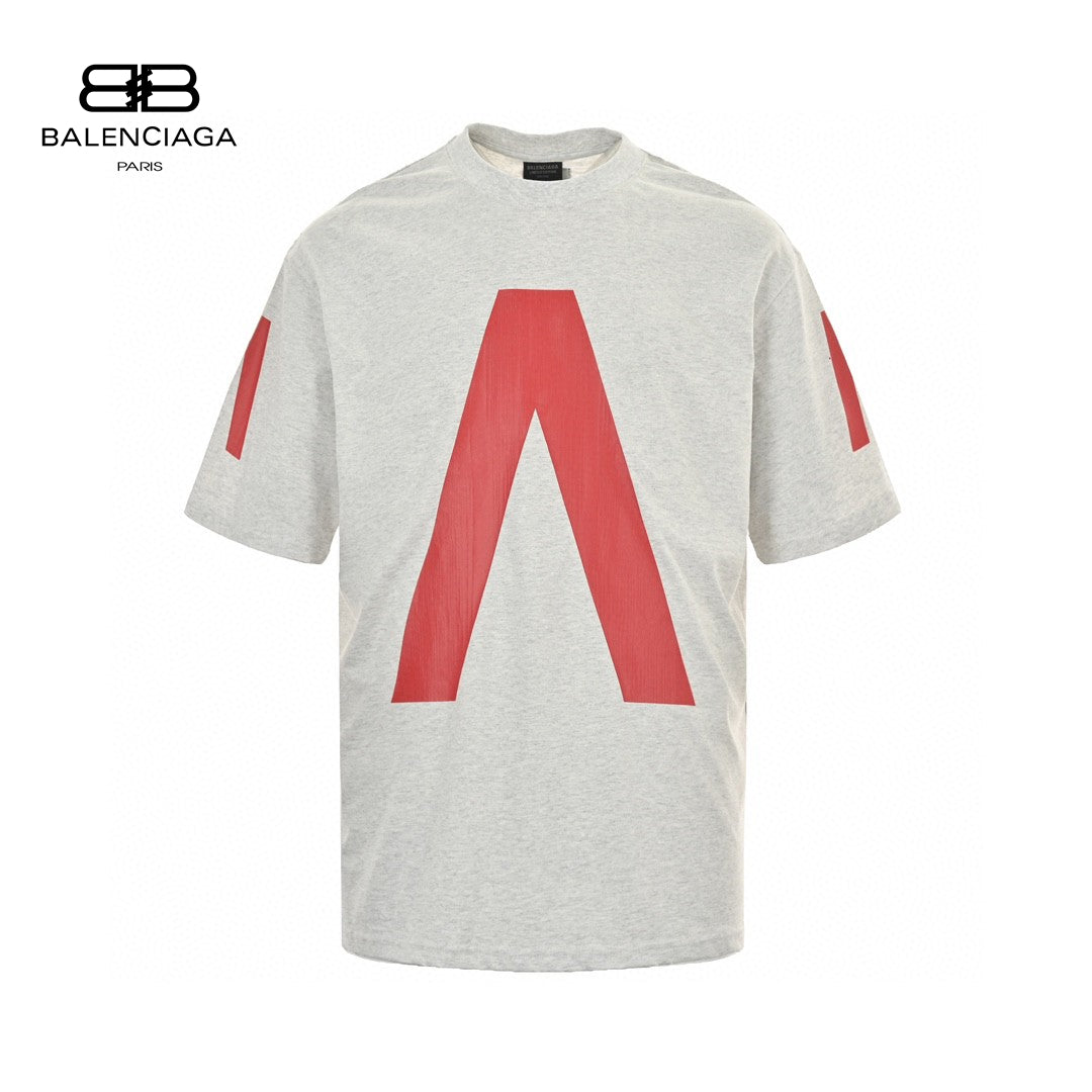 Balenciaga Logo Graphic T-shirt (gray) - Red Unisex Streetwear Limited Edition - The Balenciaga Red Logo Graphic T-Shirt in gray offers a bold and contemporary look. Featuring