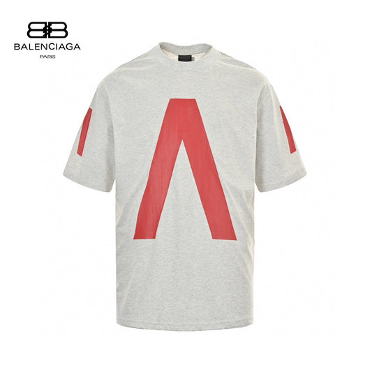 Balenciaga Logo Graphic T-shirt (gray) - Red Unisex Streetwear Limited Edition - The Balenciaga Red Logo Graphic T-Shirt in gray offers a bold and contemporary look. Featuring