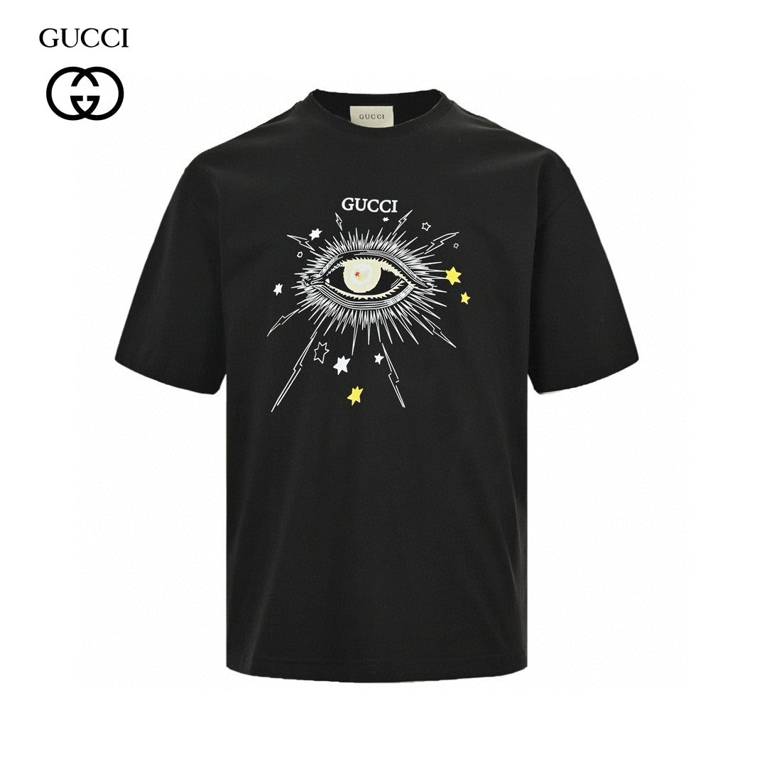Gucci Mystical Eye Graphic T-shirt - Black Unisex Streetwear Limited Edition - This Gucci t-shirt features a striking central eye graphic surrounded by rays and stars, creating