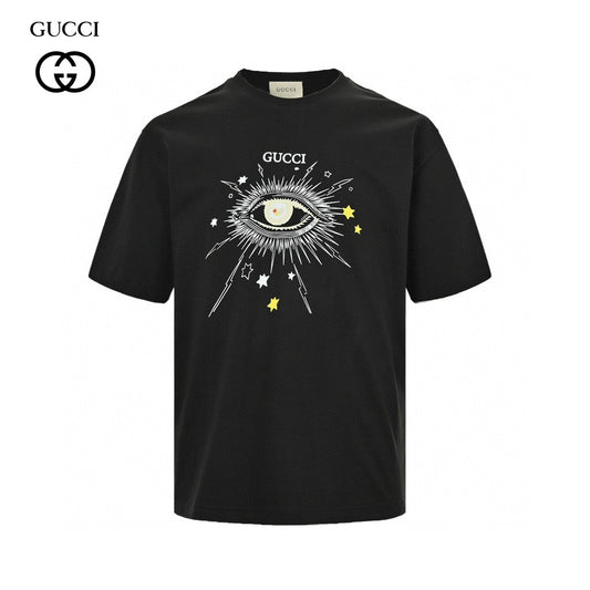 Gucci Mystical Eye Graphic T-shirt - Black Unisex Streetwear Limited Edition - This Gucci t-shirt features a striking central eye graphic surrounded by rays and stars, creating