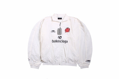 Balenciaga Zip-up Track Jacket - White Unisex Streetwear Limited Edition - This Balenciaga jacket features a sporty design with a white base. It has a zip-up