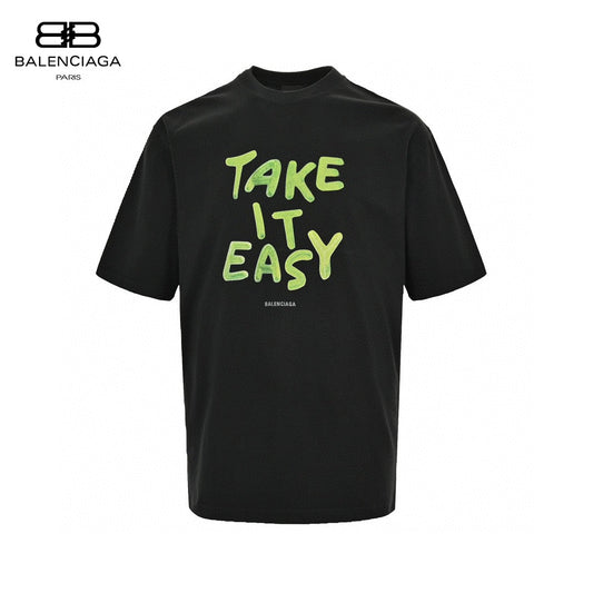 Balenciaga T-shirt - Black Unisex Streetwear Limited Edition - This Balenciaga t-shirt features a bold black design with the phrase 'Take It Easy' in
