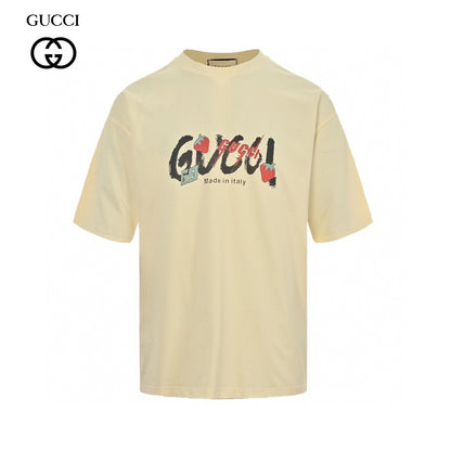 Gucci Strawberry Logo T-shirt (beige) Unisex Streetwear Limited Edition - The Gucci Strawberry Logo T-Shirt in beige features a playful and artistic design that embodies