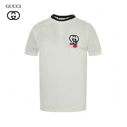 Gucci Cherry Embroidered T-shirt Unisex Streetwear Limited Edition - The Gucci Cherry Embroidered T-Shirt offers a playful twist on luxury fashion. This white tee