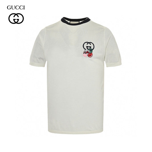 Gucci Cherry Embroidered T-shirt Unisex Streetwear Limited Edition - The Gucci Cherry Embroidered T-Shirt offers a playful twist on luxury fashion. This white tee