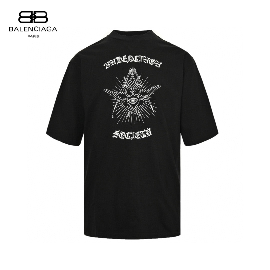 Balenciaga Society T-shirt With White Graphic - Black Unisex Streetwear Limited Edition - The Balenciaga Society Black T-Shirt with White Graphic is a bold and distinctive piece that